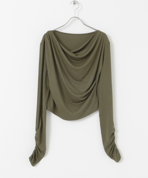 SENSE OF PLACE by URBAN RESEARCH(センスオブプレイスバイアーバンリサーチ)の「シャーリングドレープトップ(Tシャツ/カットソー・レディース・カーキ/チャコールグレー/ベージュ・ONE)」の4枚目の写真