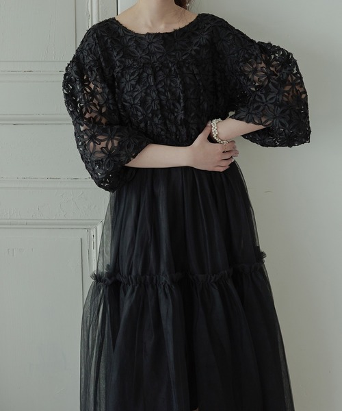 セール】flower design docking dress / 花柄ドッキング