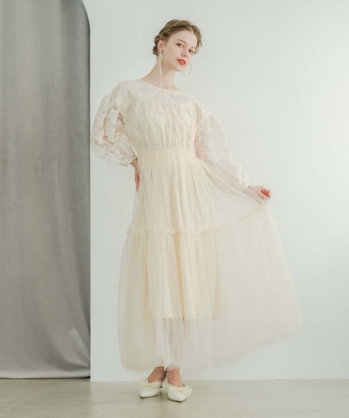 Ambre Neige（アンブルネージュ）の「flower design docking dress / 花柄ドッキングワンピース（ワンピース・レディース・ブラック/アイボリー・FREE）」の22枚目の写真