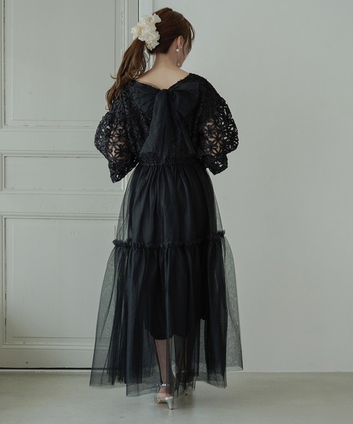 Ambre Neige（アンブルネージュ）の「flower design docking dress / 花柄ドッキングワンピース（ワンピース・レディース・ブラック/アイボリー・FREE）」の9枚目の写真