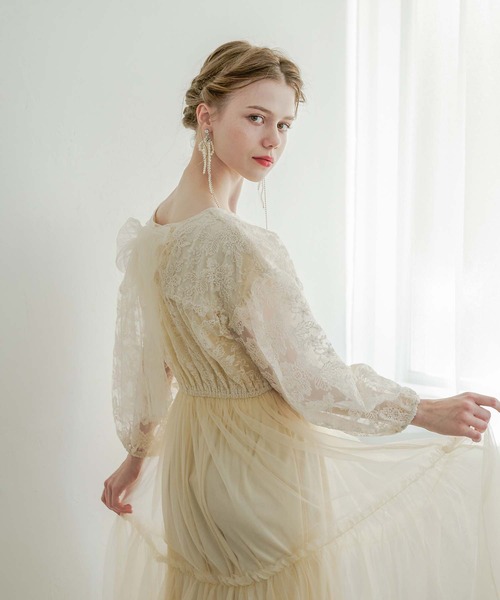 セール】flower design docking dress / 花柄ドッキングワンピース