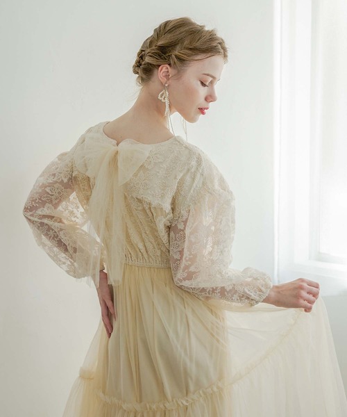 セール】flower design docking dress / 花柄ドッキングワンピース