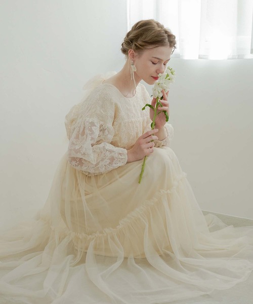 Ambre Neige（アンブルネージュ）の「flower design docking dress / 花柄ドッキングワンピース（ワンピース・レディース・ブラック/アイボリー・FREE）」の16枚目の写真