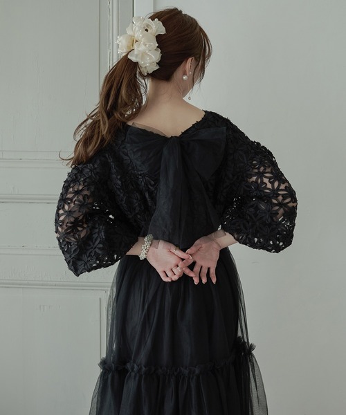 Ambre Neige（アンブルネージュ）の「flower design docking dress / 花柄ドッキングワンピース（ワンピース・レディース・ブラック/アイボリー・FREE）」の5枚目の写真