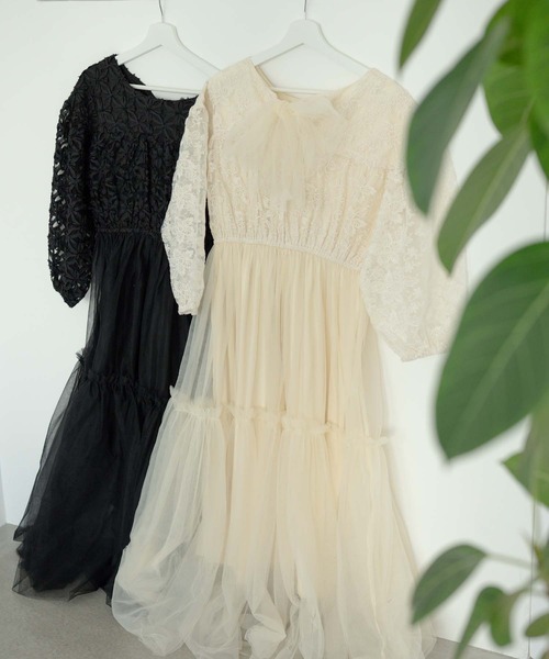 セール】flower design docking dress / 花柄ドッキング