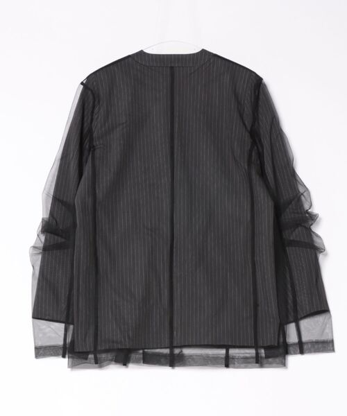 DONOBAN(ドノバン)の「【ANDRESD】stripe layered tulle jacket 結婚式 ジャケット オケージョン お呼ばれ 二次会 成人式 同窓会(ノーカラージャケット・レディース・チャコールグレー/ベージュ・M/S/L)」の4枚目の写真