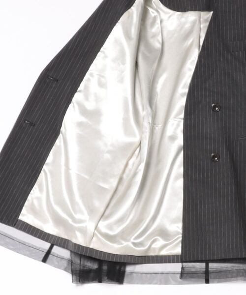 DONOBAN(ドノバン)の「【ANDRESD】stripe layered tulle jacket 結婚式 ジャケット オケージョン お呼ばれ 二次会 成人式 同窓会(ノーカラージャケット・レディース・チャコールグレー/ベージュ・M/S/L)」の3枚目の写真