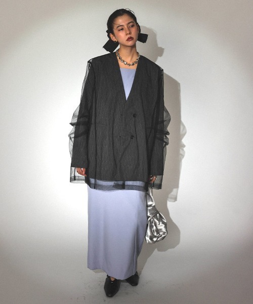 andresd stripe layered tulle jacket グレー