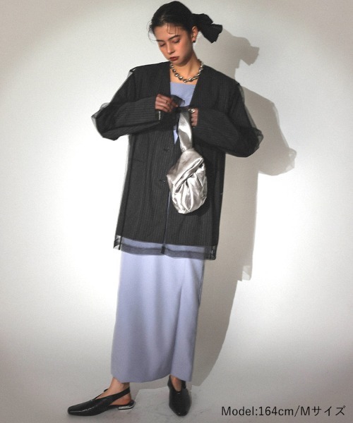 DONOBAN(ドノバン)の「【ANDRESD】stripe layered tulle jacket 結婚式 ジャケット オケージョン お呼ばれ 二次会 成人式 同窓会(ノーカラージャケット・レディース・チャコールグレー/ベージュ・M/S/L)」の9枚目の写真