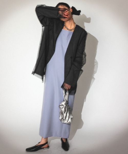 DONOBAN(ドノバン)の「【ANDRESD】stripe layered tulle jacket 結婚式 ジャケット オケージョン お呼ばれ 二次会 成人式 同窓会(ノーカラージャケット・レディース・チャコールグレー/ベージュ・M/S/L)」の10枚目の写真