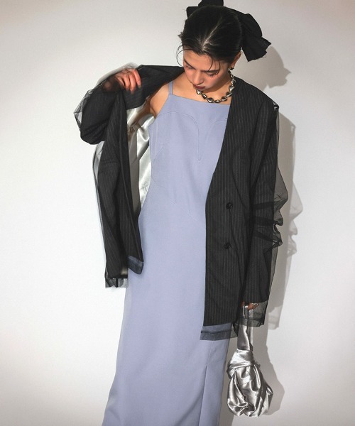 DONOBAN(ドノバン)の「【ANDRESD】stripe layered tulle jacket 結婚式 ジャケット オケージョン お呼ばれ 二次会 成人式 同窓会(ノーカラージャケット・レディース・チャコールグレー/ベージュ・M/S/L)」の12枚目の写真
