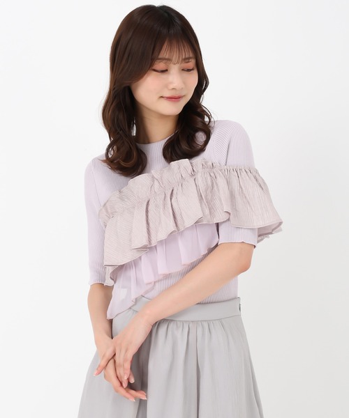 MISCH MASCH(ミッシュマッシュ)の「アシンメトリー2wayフリルニット(ニット/セーター・レディース・ホワイト/ブラック/ラベンダー・フリ-)」の12枚目の写真