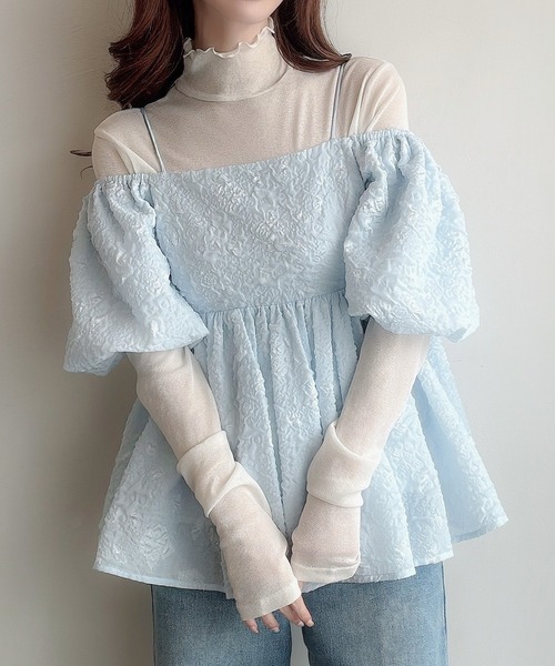 セール】2wayオフショルジャガードペプラムトップス（シャツ