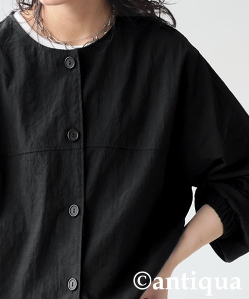 antiqua（アンティカ）の「ノーカラーショートジャケット（ノーカラージャケット・レディース・ブラック/カーキ・ONE SIZE）」の6枚目の写真