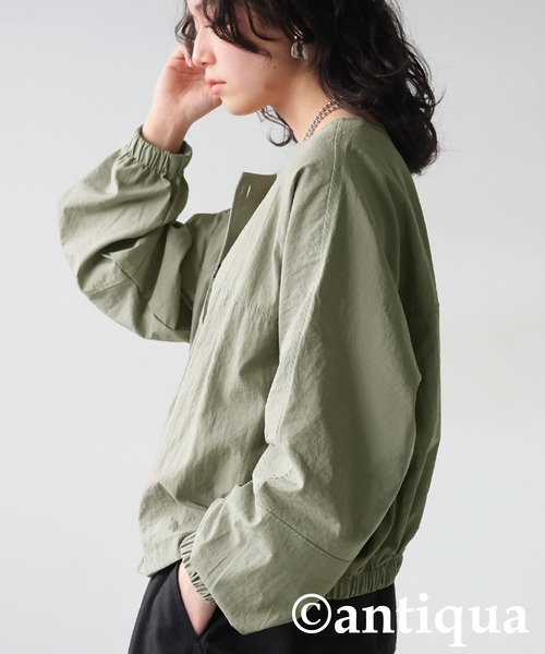 antiqua（アンティカ）の「ノーカラーショートジャケット（ノーカラージャケット・レディース・ブラック/カーキ・ONE SIZE）」の9枚目の写真