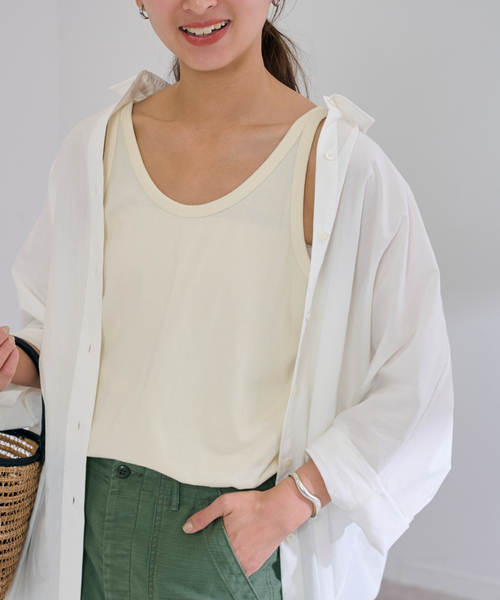 FRAMeWORK(フレームワーク)の「Healthknit/ヘルスニット 別注トンプキンスタンクトップ(タンクトップ・レディース・ホワイト/ブラウン/ベージュ/ライトイエロー・FREE)」の1枚目の写真