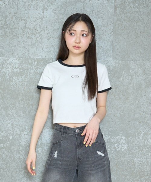 LOVETOXIC(ラブトキシック)の「テレコ半袖Tシャツ(Tシャツ/カットソー・キッズ・ブラック/オフホワイト/サックスブルー/レッド/カラフル・S:140cm/M:150cm/L:160cm)」の2枚目の写真