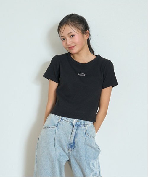 LOVETOXIC(ラブトキシック)の「テレコ半袖Tシャツ(Tシャツ/カットソー・キッズ・ブラック/オフホワイト/サックスブルー/レッド/カラフル・S:140cm/M:150cm/L:160cm)」の1枚目の写真