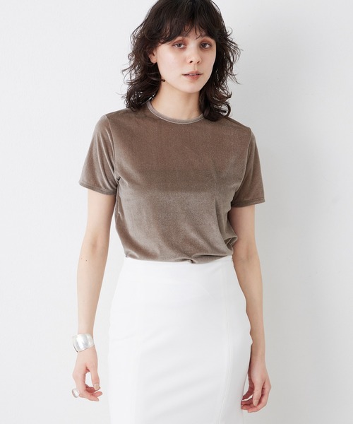 THE PAUSE（ザ ポーズ）の「【THE PAUSE】ベロアコンパクトTシャツ（Tシャツ/カットソー・レディース・ブルー/グレー/オフホワイト・FREE）」の3枚目の写真