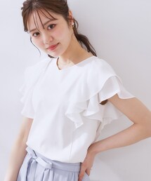 couture brooch | 【接触冷感・UVカット・二の腕カバー】ラッフルフレアスリーブ(Tシャツ/カットソー)