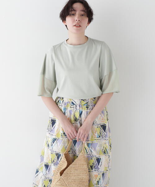 human woman（ヒューマンウーマン）の「◆シアードッキングモックネックカットソープルオーバー（Tシャツ/カットソー・レディース・ライトグリーン/ネイビー/グレー・MEDIUM）」の15枚目の写真