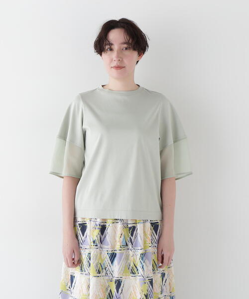 human woman（ヒューマンウーマン）の「◆シアードッキングモックネックカットソープルオーバー（Tシャツ/カットソー・レディース・ライトグリーン/ネイビー/グレー・MEDIUM）」の13枚目の写真