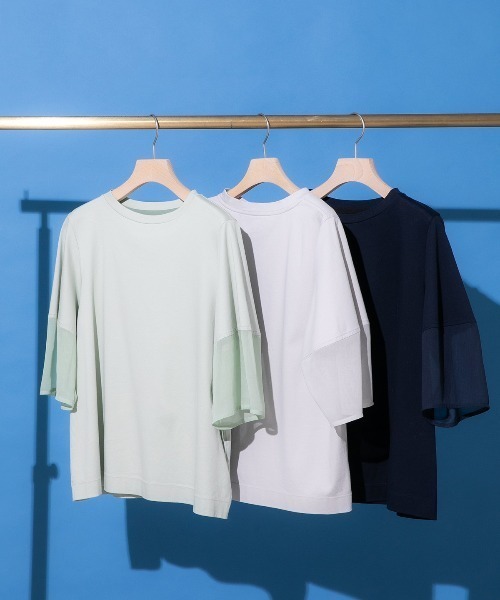 human woman（ヒューマンウーマン）の「◆シアードッキングモックネックカットソープルオーバー（Tシャツ/カットソー・レディース・ライトグリーン/ネイビー/グレー・MEDIUM）」の3枚目の写真