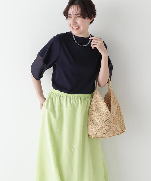 human woman（ヒューマンウーマン）の「◆シアードッキングモックネックカットソープルオーバー（Tシャツ/カットソー・レディース・ライトグリーン/ネイビー/グレー・MEDIUM）」の4枚目の写真