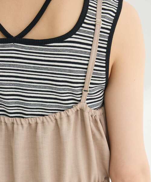 Green Parks(グリーンパークス)の「胸元バルーンウエストリボンサロペット(サロペット/オーバーオール・レディース・ライトベージュ/ブラック・FREE)」の11枚目の写真