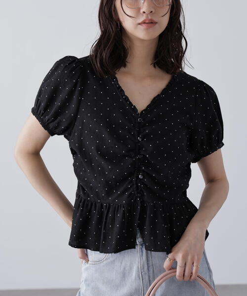 FREE'S MART(フリーズマート)の「◆ペプラムギャザーブラウス(シャツ/ブラウス・レディース・ブルー/ホワイト系その他/ブラウン/ブラック・FREE)」の15枚目の写真