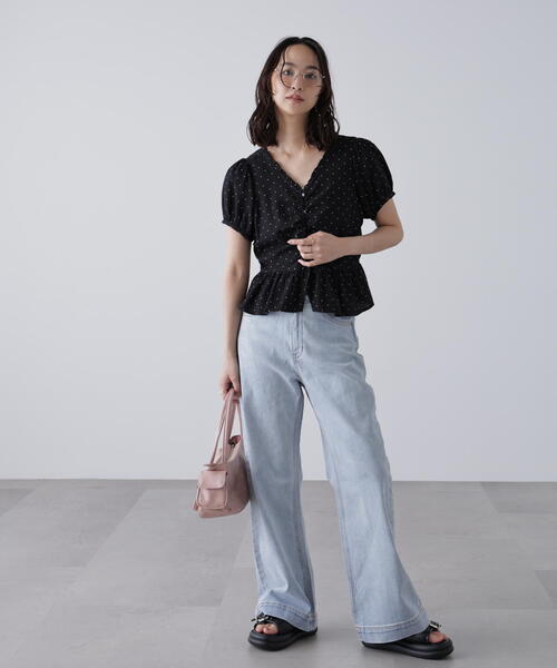 FREE'S MART(フリーズマート)の「◆ペプラムギャザーブラウス(シャツ/ブラウス・レディース・ブルー/ホワイト系その他/ブラウン/ブラック・FREE)」の19枚目の写真