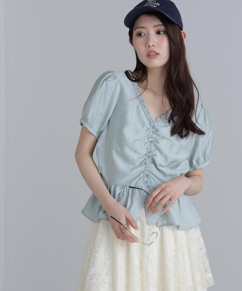 FREE'S MART(フリーズマート)の「◆ペプラムギャザーブラウス(シャツ/ブラウス・レディース・ブルー/ホワイト系その他/ブラウン/ブラック・FREE)」の6枚目の写真