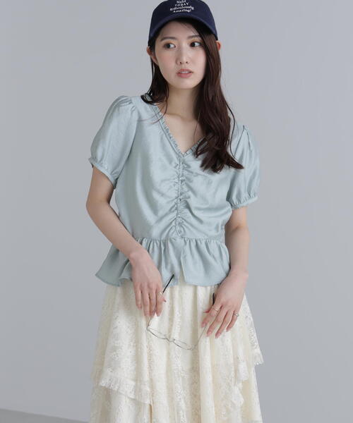 FREE'S MART(フリーズマート)の「◆ペプラムギャザーブラウス(シャツ/ブラウス・レディース・ブルー/ホワイト系その他/ブラウン/ブラック・FREE)」の7枚目の写真