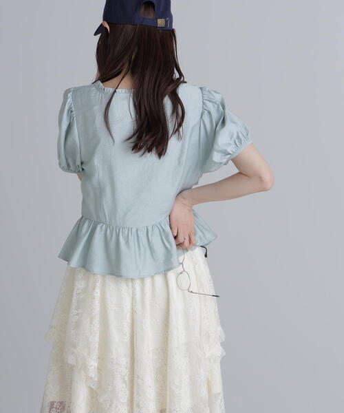 FREE'S MART(フリーズマート)の「◆ペプラムギャザーブラウス(シャツ/ブラウス・レディース・ブルー/ホワイト系その他/ブラウン/ブラック・FREE)」の9枚目の写真