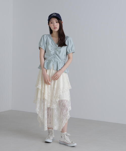 FREE'S MART(フリーズマート)の「◆ペプラムギャザーブラウス(シャツ/ブラウス・レディース・ブルー/ホワイト系その他/ブラウン/ブラック・FREE)」の12枚目の写真