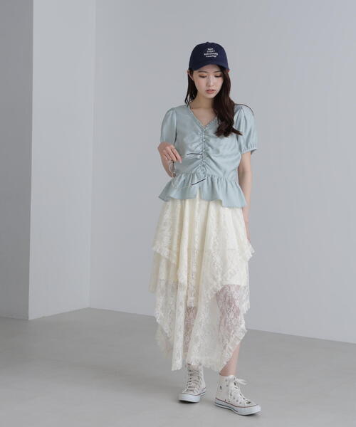 FREE'S MART(フリーズマート)の「◆ペプラムギャザーブラウス(シャツ/ブラウス・レディース・ブルー/ホワイト系その他/ブラウン/ブラック・FREE)」の13枚目の写真