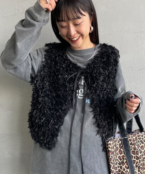 nenom/ネノム] 前後2WAY フェザーフリンジショートベスト【追加