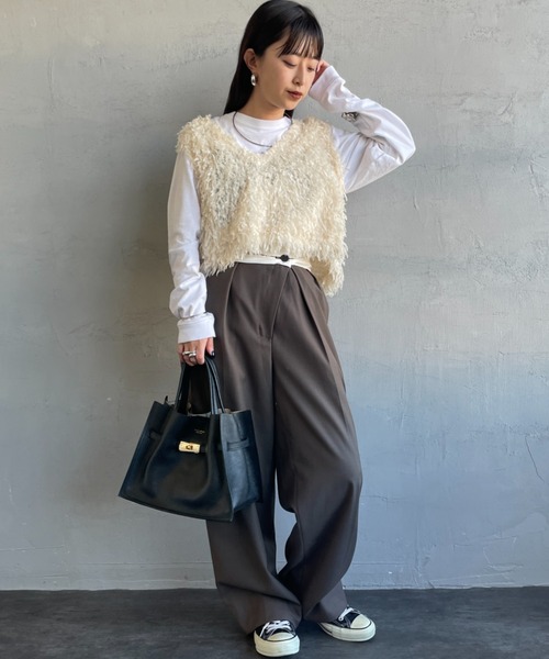 nenom/ネノム] 前後2WAY フェザーフリンジショートベスト【追加