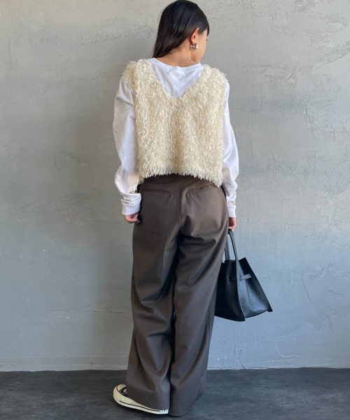 極美品♡ ビアズリー 前後2way ショートベスト 24SS サイズフリー nenom/ネノム] 前後2WAY フェザーフリンジショートベスト【追加