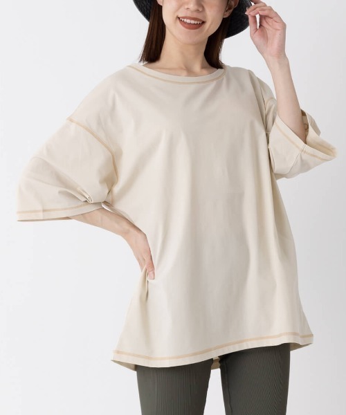 Ocean Pacific（オーシャンパシフィック）の「【OP:オーピー】レディース半袖ラッシュTシャツ/水陸両用半袖ラッシュガード(水着)（ラッシュガード・レディース・ホワイト/ブラウン・MEDIUM/LARGE）」の2枚目の写真