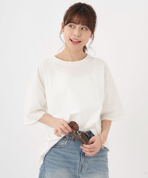 Ocean Pacific（オーシャンパシフィック）の「【OP:オーピー】レディース半袖ラッシュTシャツ/水陸両用半袖ラッシュガード(水着)（ラッシュガード・レディース・ホワイト/ブラウン・MEDIUM/LARGE）」の4枚目の写真