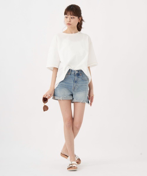 Ocean Pacific（オーシャンパシフィック）の「【OP:オーピー】レディース半袖ラッシュTシャツ/水陸両用半袖ラッシュガード(水着)（ラッシュガード・レディース・ホワイト/ブラウン・MEDIUM/LARGE）」の7枚目の写真