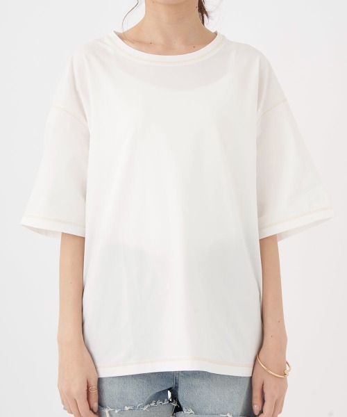 Ocean Pacific（オーシャンパシフィック）の「【OP:オーピー】レディース半袖ラッシュTシャツ/水陸両用半袖ラッシュガード(水着)（ラッシュガード・レディース・ホワイト/ブラウン・MEDIUM/LARGE）」の8枚目の写真