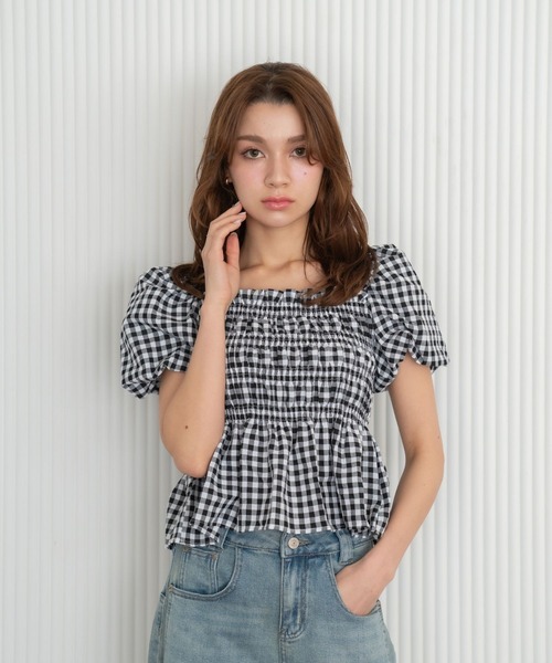 Nu(ニュー)の「【Nu】ボートネックシャーリングブラウス(シャツ/ブラウス・レディース・グリーン/オフホワイト/チェック・M)」の17枚目の写真