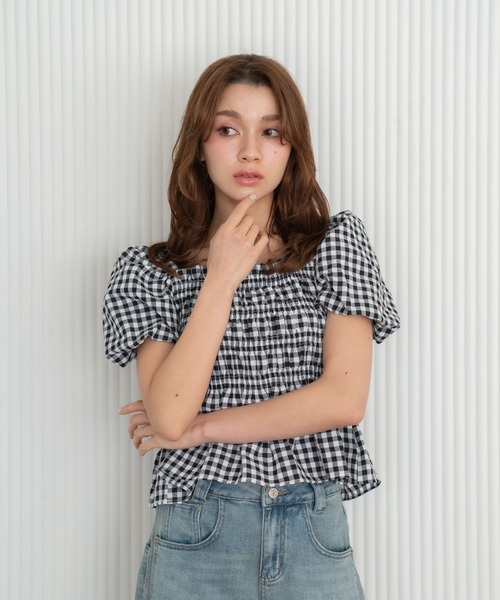 Nu(ニュー)の「【Nu】ボートネックシャーリングブラウス(シャツ/ブラウス・レディース・グリーン/オフホワイト/チェック・M)」の18枚目の写真