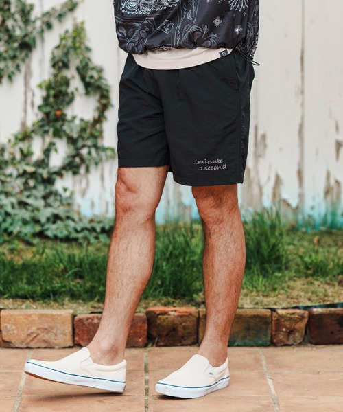 1minute 1second（ワンミニットワンセカンド）の「mp13519-Cursive embroidery nylon swim shorts ナイロンショーツ（その他パンツ・メンズ・チャコール/オリーブ/ブラック・S/M/L/XL）」の6枚目の写真