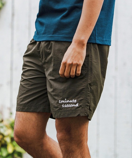 1minute 1second（ワンミニットワンセカンド）の「mp13519-Cursive embroidery nylon swim shorts ナイロンショーツ（その他パンツ・メンズ・チャコール/オリーブ/ブラック・S/M/L/XL）」の10枚目の写真