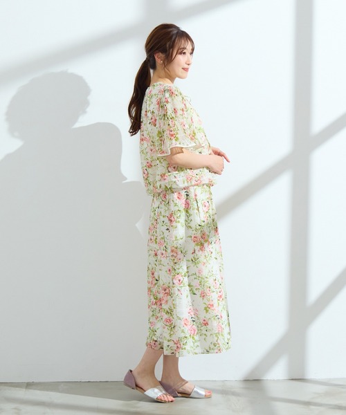 大きい✨️ローズティアラ マキシ丈 ロング スカート フレア 花柄 パッチワーク Rose Tiara（ローズティアラ）の「【手洗いOK/セットアップ可】ローズ