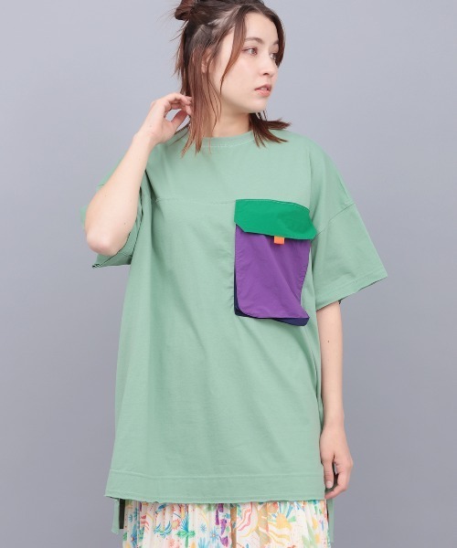 チチカカ（チチカカ）の「ナイロンビッグポケットＴシャツ（Tシャツ/カットソー・メンズ・グレー/チャコールグレー/グリーン・FREE）」の3枚目の写真