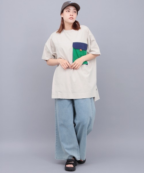 チチカカ（チチカカ）の「ナイロンビッグポケットＴシャツ（Tシャツ/カットソー・メンズ・グレー/チャコールグレー/グリーン・FREE）」の5枚目の写真